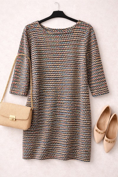 Multicolor patterned knitted dress