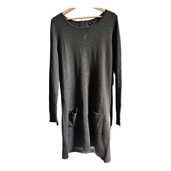 Adrienne Vittadini Merino Wool Knit Dress Khaki Green XL Midi Pockets NWT