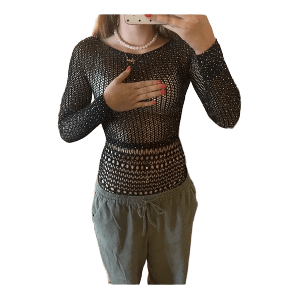 Sort langærmet mesh top