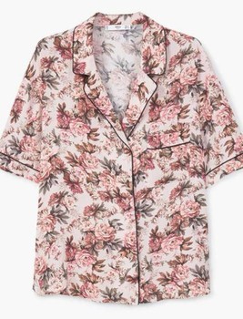 Mango Suit Satin Blouse S Pink Floral Silky Shirt Feminine Elegant
