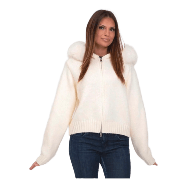 Hvid strikket cardigan med hætte