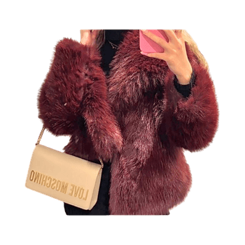 Burgundy faux fur coat