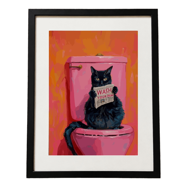 Funny Black Cat Bathroom Canvas Poster – 30 × 40 cm