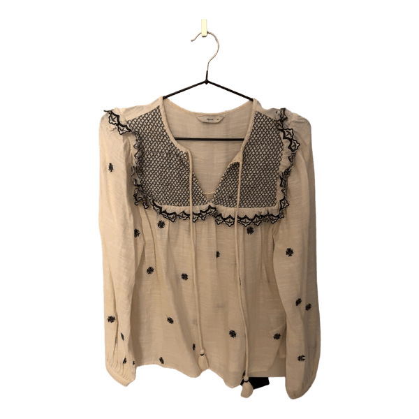 Langærmet bluse med broderi
