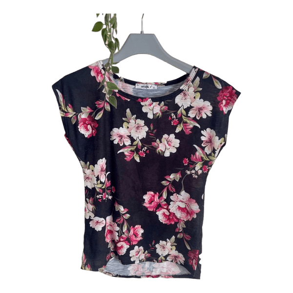 Floral print black top
