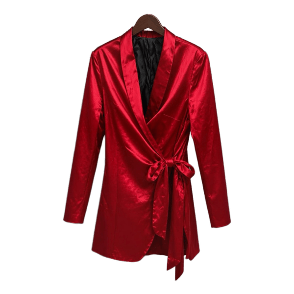 New Red Satin Wrap Blazer Dress Size M