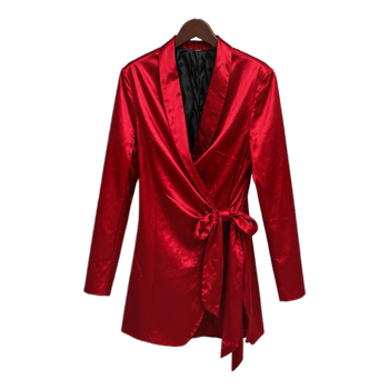 New Red Satin Wrap Blazer Dress Size M