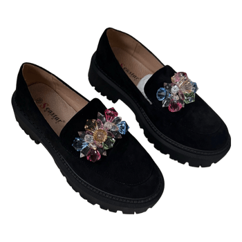 Black loafers with crystals