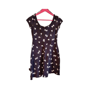 Black dress with white bird print
