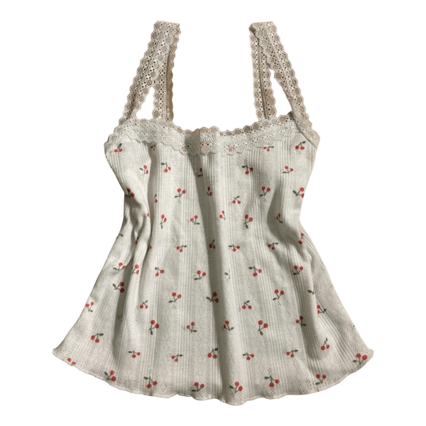White cherry print tank top