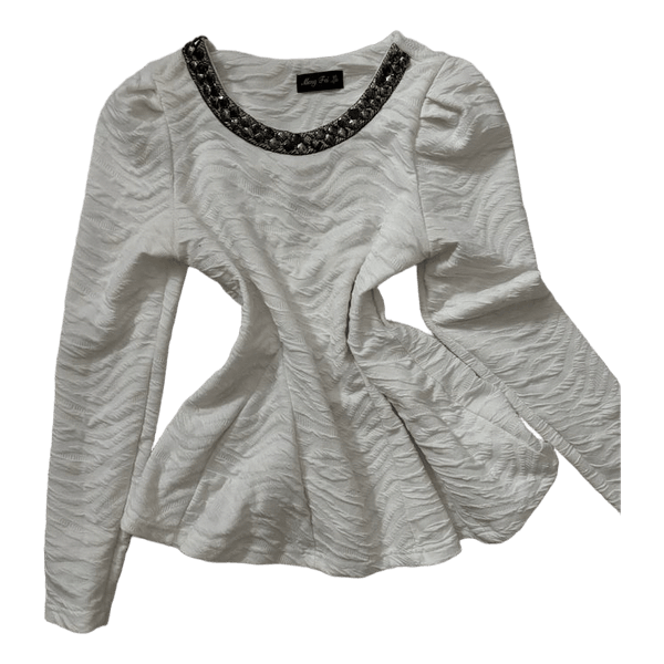 White textured long sleeve top