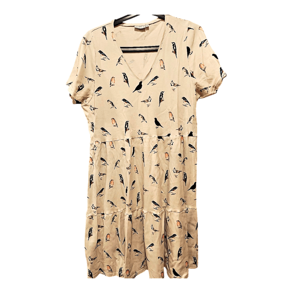 Beige bird print dress Toive