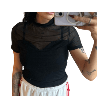 Black mesh layered top