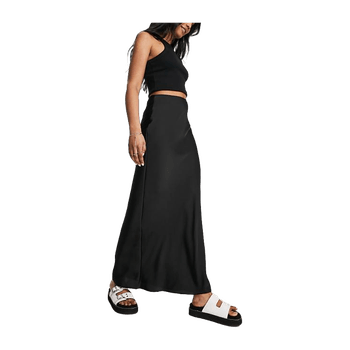 Black satin bias maxi skirt