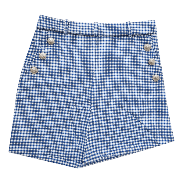 Blue checkered button shorts