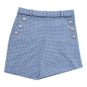 Blue checkered button shorts