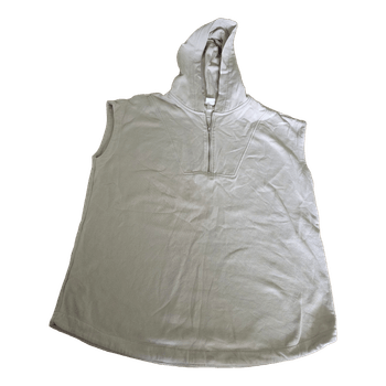 Smėlio spalvos palaidinė be rankovių su gobtuvu