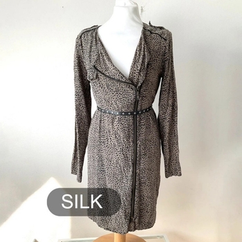 Belair 100% silk animal print mini dress with zipper party leopard