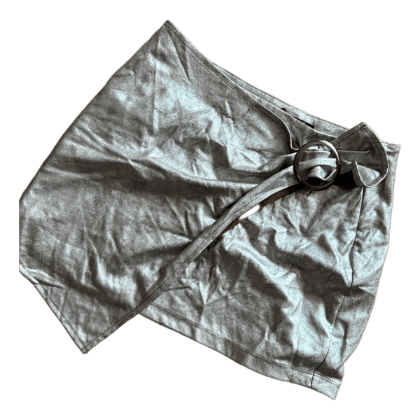 Silver metallic wrap mini skirt