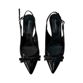 patent leather slingback kitten heels with bow