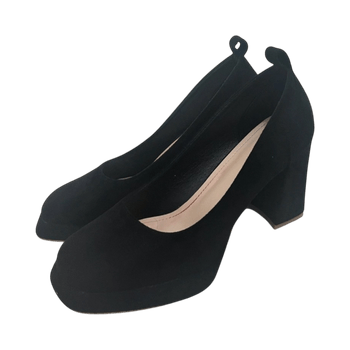 Black suede block heels