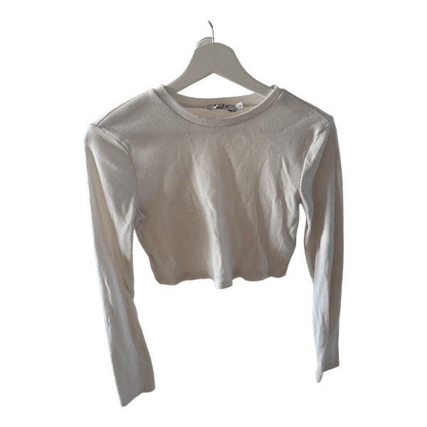 Hvid ribstrikket langærmet croptop