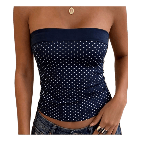 Blå prikket strapless top