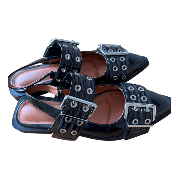 Sorte slingback sko med spænder